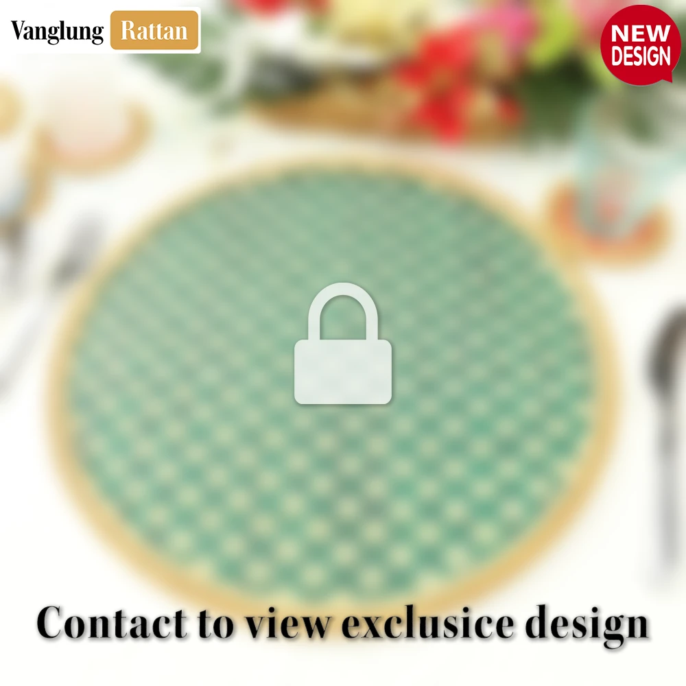 Round Natural Handwoven Bamboo Rattan Placemat with Green Geometric Diamond Pattern - UP054019 - Q: Is this placemat suitable for hot dishes and cookware?