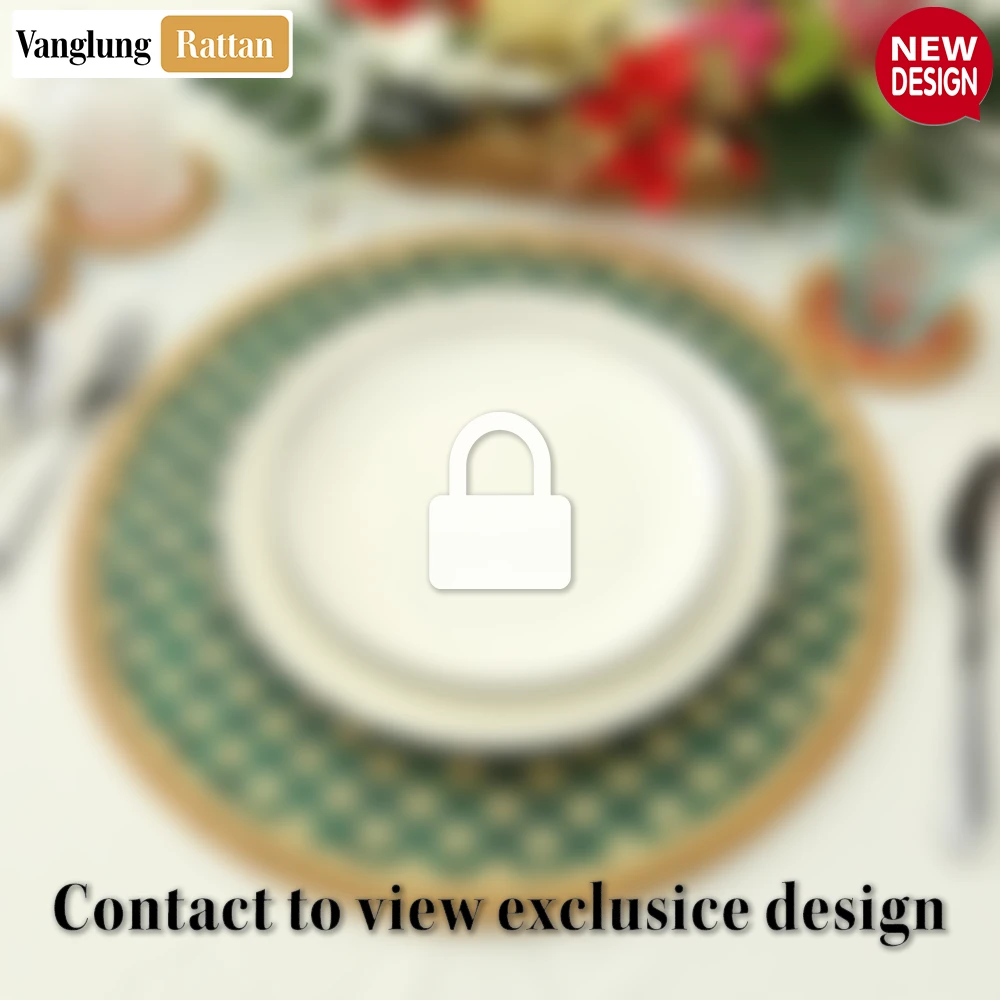 Round Natural Handwoven Bamboo Rattan Placemat with Green Geometric Diamond Pattern - UP054019 - 🏠 Applications