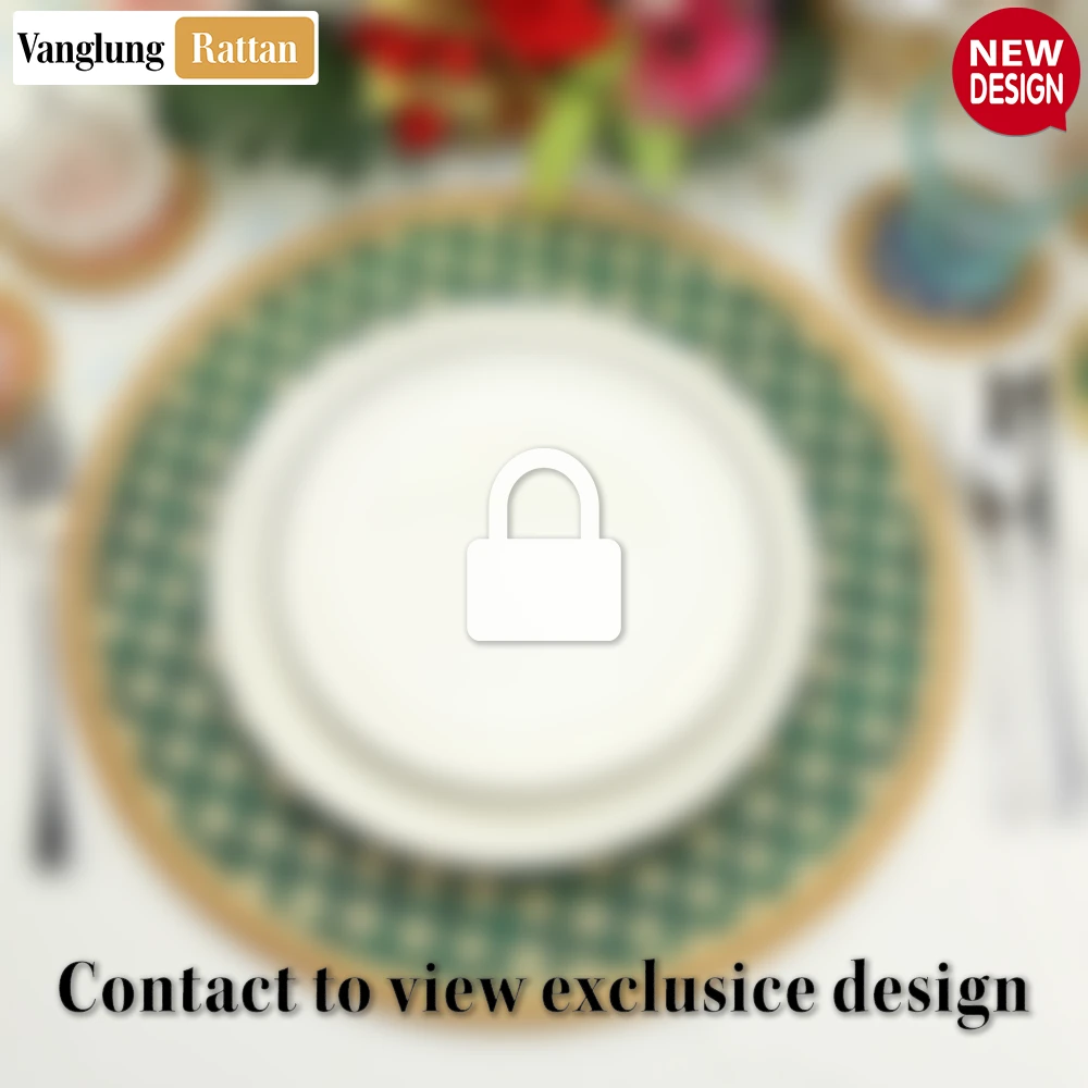 Round Natural Handwoven Bamboo Rattan Placemat with Green Geometric Diamond Pattern - UP054019 - 🌟 Why Should You Buy Products at VanglungRattan