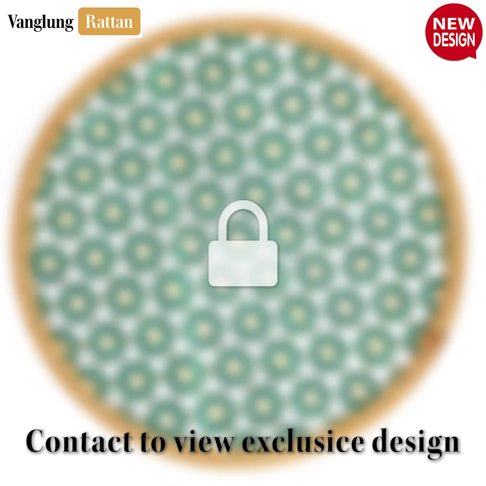 Round Natural Handwoven Bamboo Rattan Placemat with Green Star Hexagon Pattern - UP054029 - Round Natural Handwoven Bamboo Rattan Placemat with Green Star Hexagon Pattern - UP054029