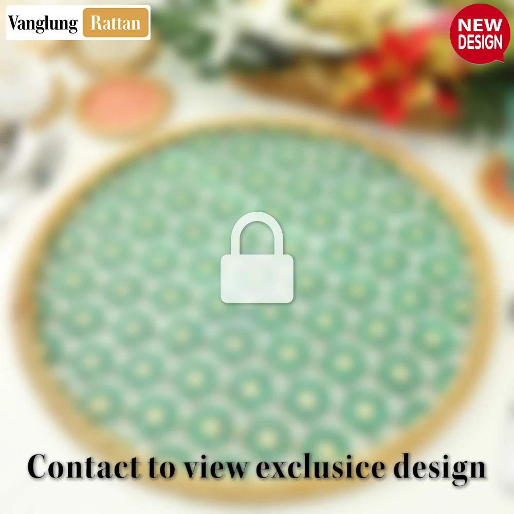 Round Natural Handwoven Bamboo Rattan Placemat with Green Star Hexagon Pattern - UP054029 - ✨ Product Highlights