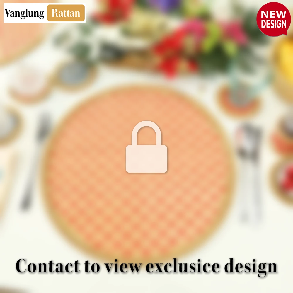 Round Natural Handwoven Bamboo Rattan Placemat with Red Geometric Diamond Pattern - UP054021 - 🍽️ Applications