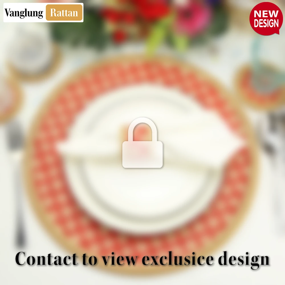Round Natural Handwoven Bamboo Rattan Placemat with Red Geometric Diamond Pattern - UP054021 - ✨ Product Highlights