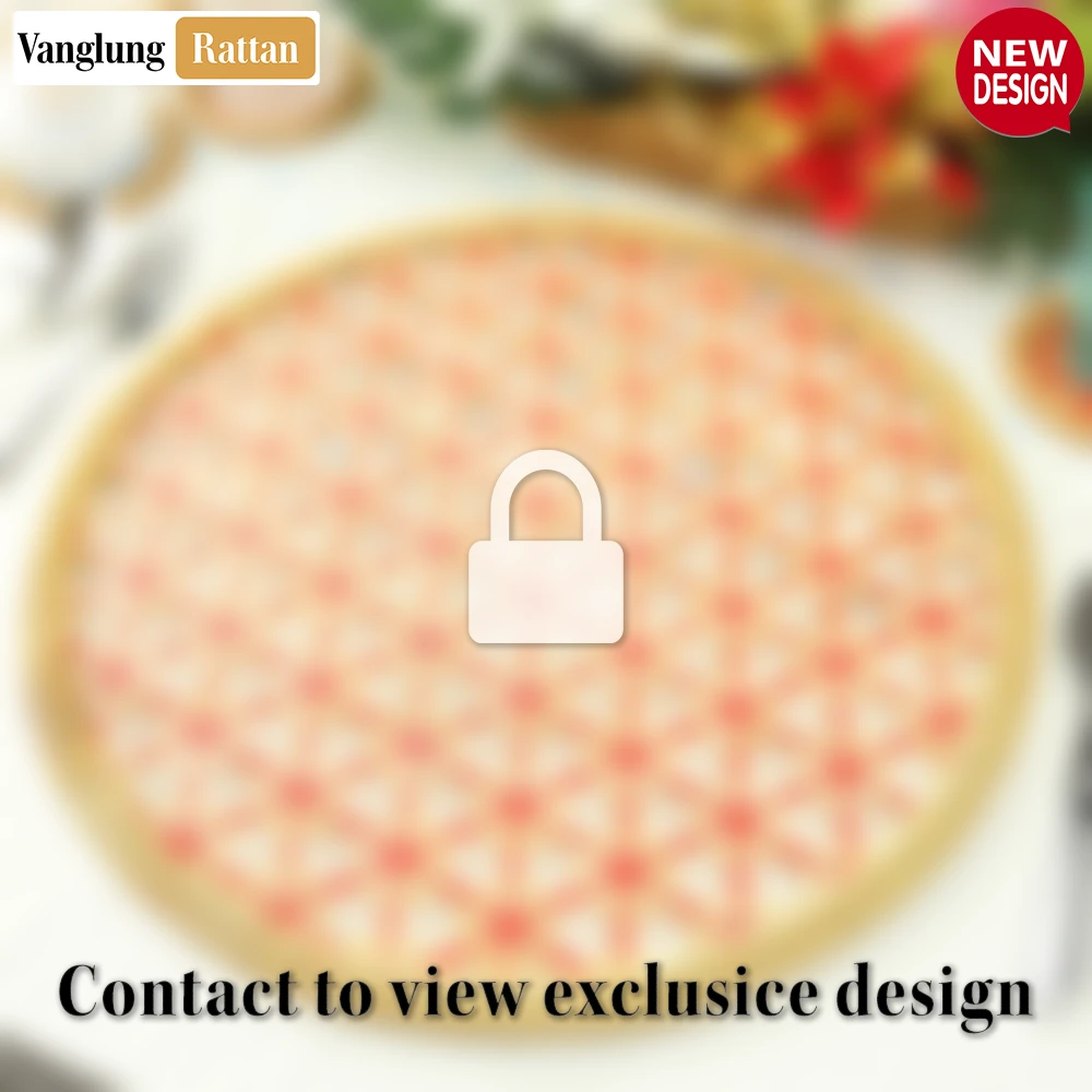 Round Natural Handwoven Bamboo Rattan Placemat with Red Star Hexagon Pattern - UP054028 - 🍽️ Applications