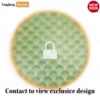 Round Natural Handwoven Bamboo Rattan Placemat with Teal Green Art Deco Fan Pattern - UP054022-2.webp