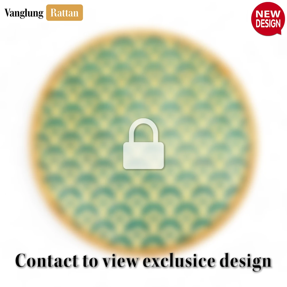 Round Natural Handwoven Bamboo Rattan Placemat with Teal Green Art Deco Fan Pattern - UP054022 - 🌿 Round Natural Handwoven Bamboo Rattan Placemat with Teal Green Art Deco Fan Pattern - UP054022