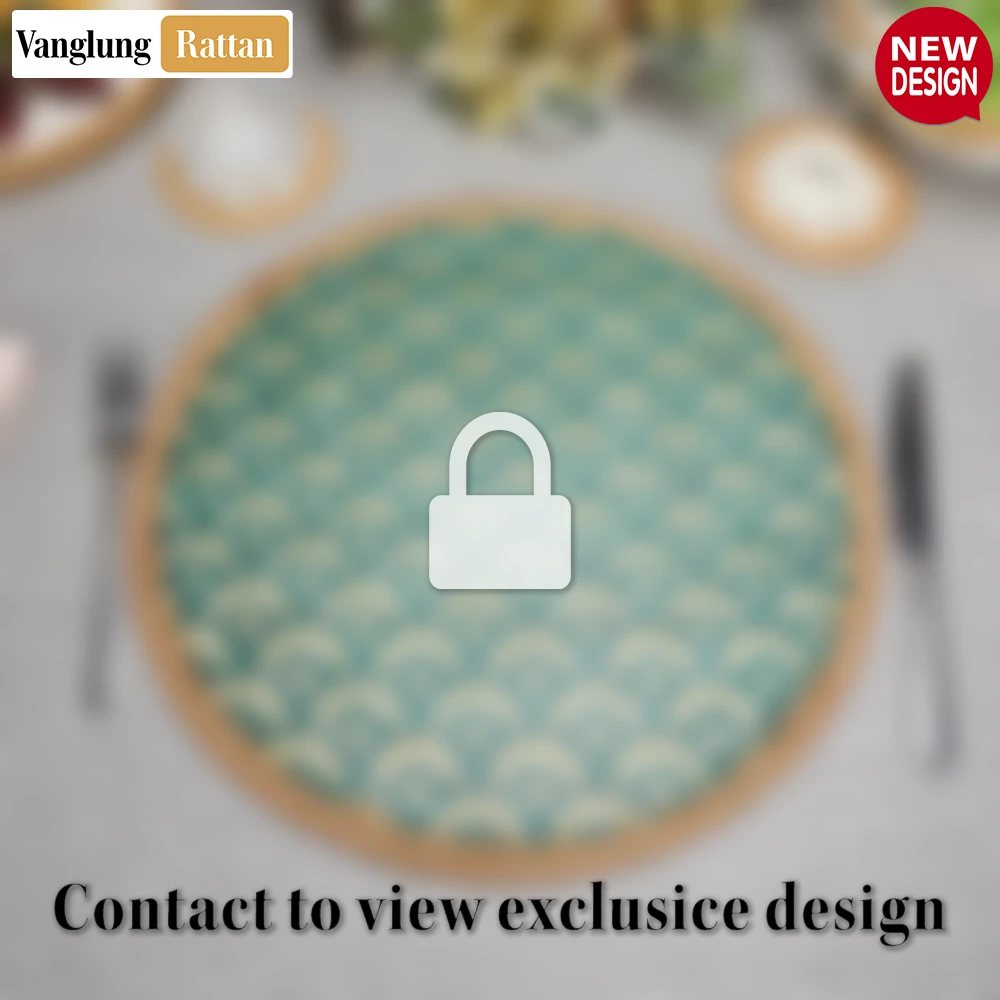 Round Natural Handwoven Bamboo Rattan Placemat with Teal Green Art Deco Fan Pattern - UP054022 - ✨ Product Highlights