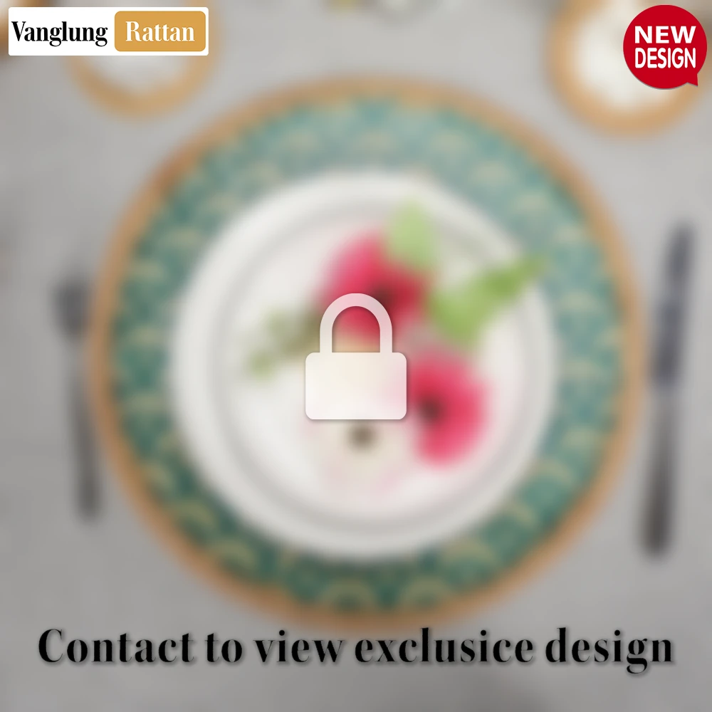 Round Natural Handwoven Bamboo Rattan Placemat with Teal Green Art Deco Fan Pattern - UP054022 - 🏆 Why Should You Buy Products at VanglungRattan