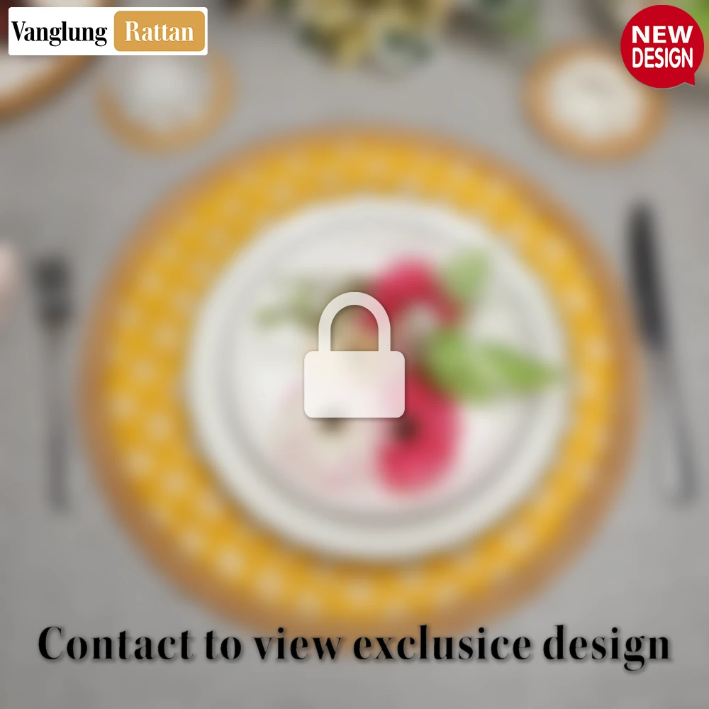 Round Natural Handwoven Bamboo Rattan Placemat with Yellow Geometric Diamond Pattern - UP054024 - 🏠 Applications
