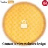 Round Natural Handwoven Bamboo Rattan Placemat with Yellow Geometric Diamond Pattern - UP054024-4.webp