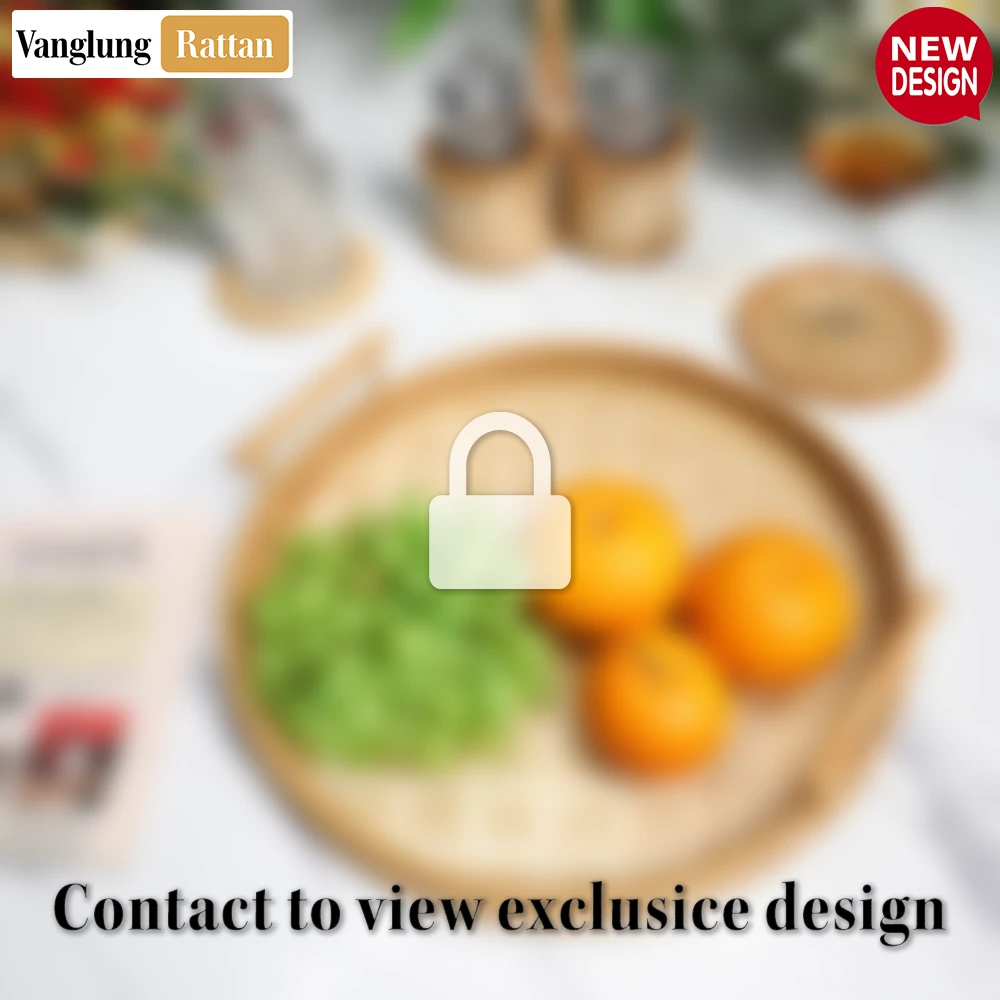 Round Natural Handwoven Bamboo Rattan Serving Tray with Diamond Weave and Modern Dowel Handles - STRO013002-2.webp