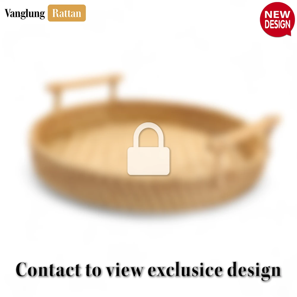 Round Natural Handwoven Bamboo Rattan Serving Tray with Twilled Twos Weave and Modern Dowel Handles - STRO013001CL - ✨ Product Highlights
