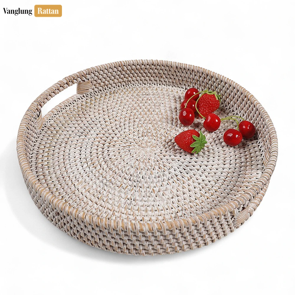 White Wash Circular Straw Rattan Serving Tray with Integrated Handles - STRO011001WW - ❓ Frequently Asked Questions