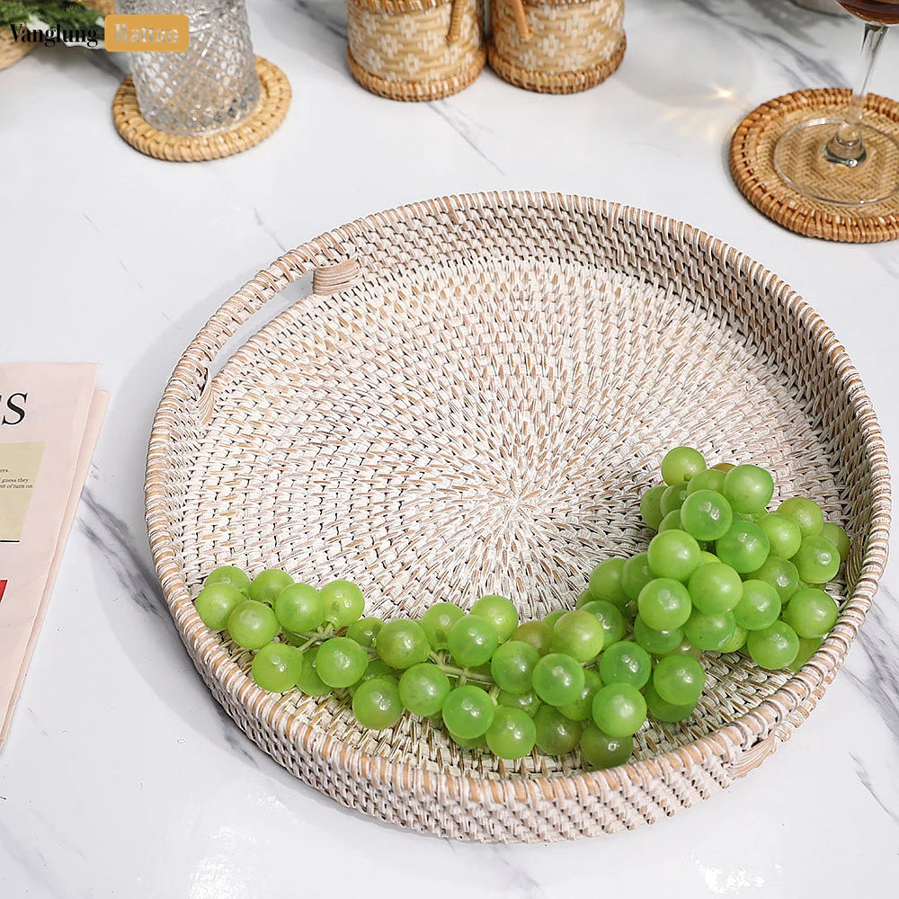 White Wash Circular Straw Rattan Serving Tray with Integrated Handles - STRO011001WW - Q: Is this tray suitable for outdoor use?