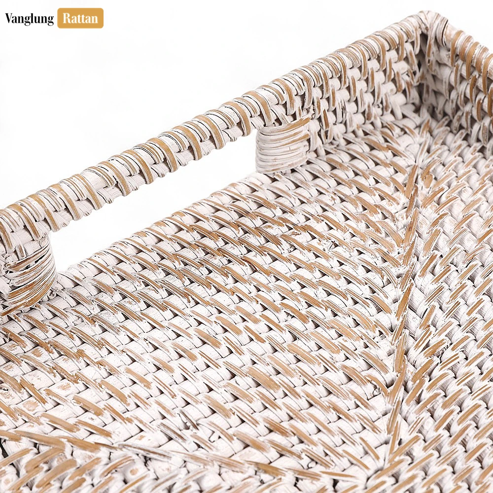 White Wash Handwoven Rectangle Straw Rattan Handles Serving Tray with Fine Weave - STCN011002WW - ❓ Frequently Asked Questions