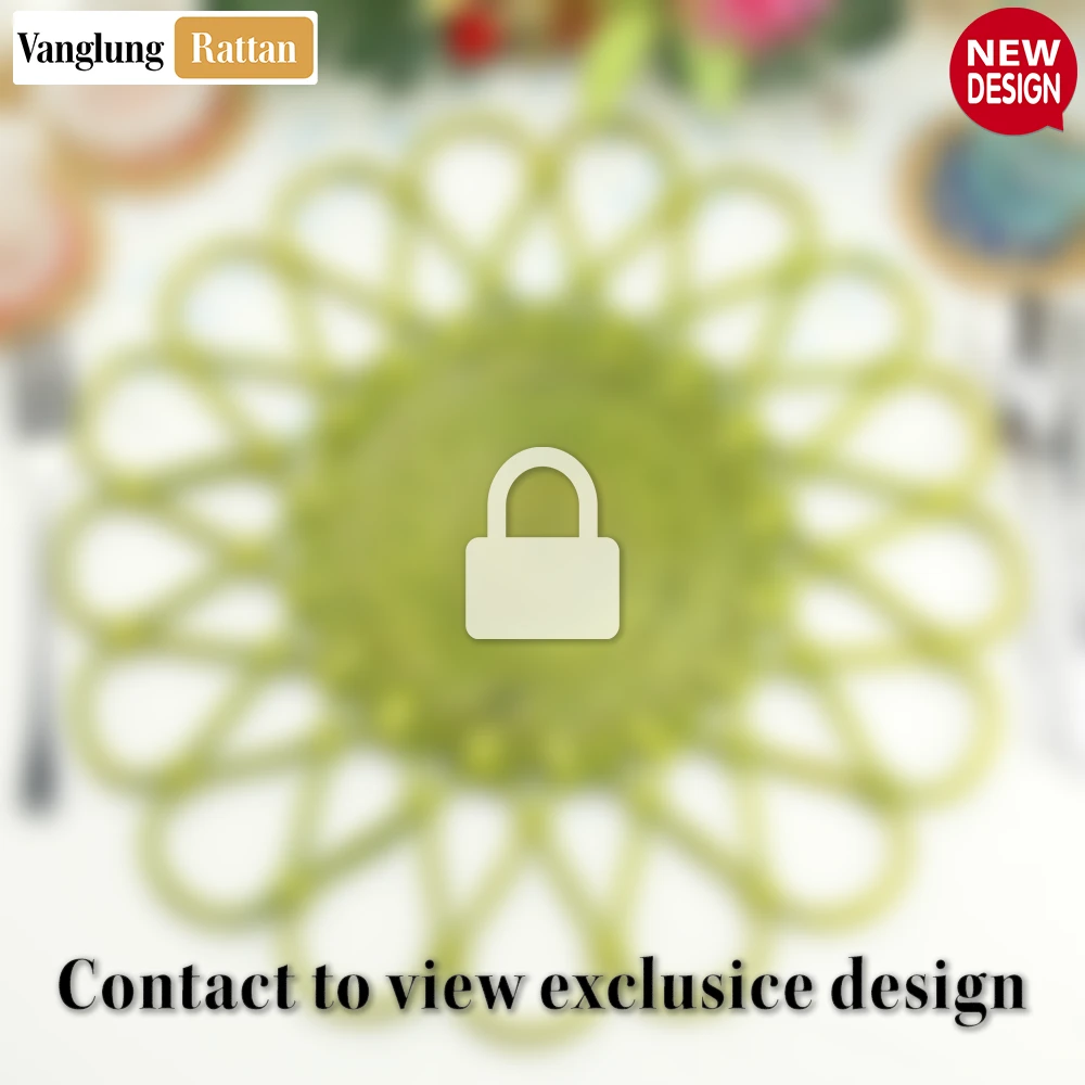 Light Green Scalloped Flower Handwoven Bamboo Rattan Placemat with Spiral Weave - UP054035 - 🏠 Applications
