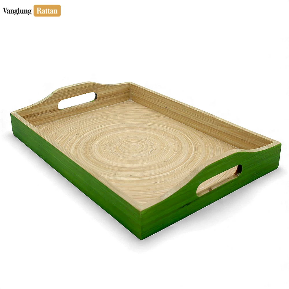 Eco-Friendly Green Coiled Bamboo Organizer Tray - Rectangle Serving Platter with Handles - STCN061001GR-1.webp