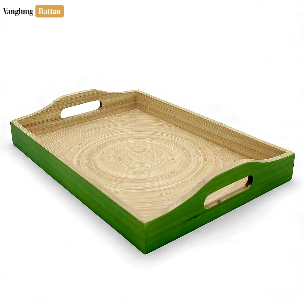 Eco-Friendly Green Coiled Bamboo Organizer Tray - Rectangle Serving Platter with Handles - STCN061001GR-2.webp
