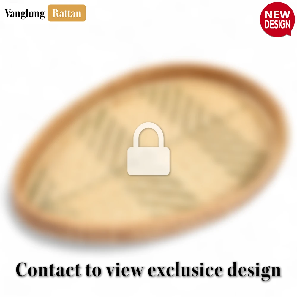 Handmade Teardrop Shape Bamboo Rattan Serving Tray with Green and Natural Herringbone Weave - STDR013006-1.webp