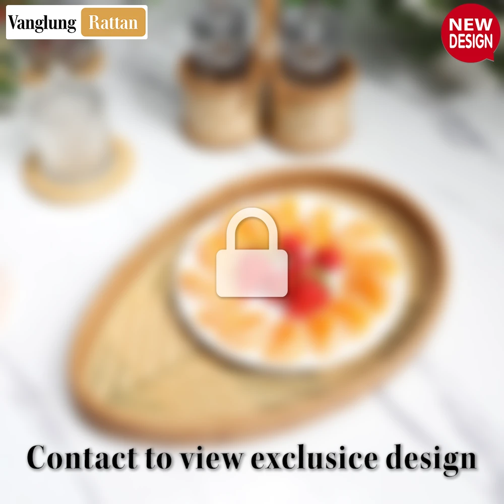 Handmade Teardrop Shape Bamboo Rattan Serving Tray with Green and Natural Herringbone Weave - STDR013006 - 🏆 Why Choose VanglungRattan