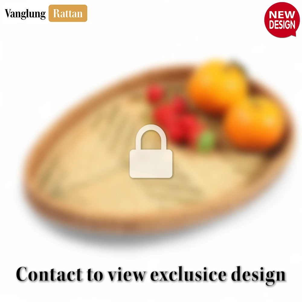 Handmade Teardrop Shape Bamboo Rattan Serving Tray with Green and Natural Herringbone Weave - STDR013006-6.webp