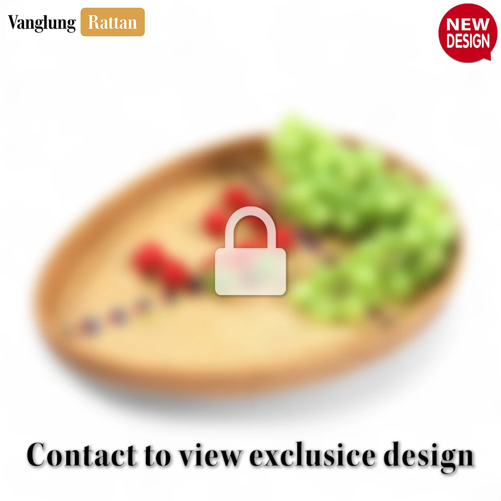 Handmade Teardrop Shape Bamboo Rattan Serving Tray with Green and Natural Herringbone Weave and Blue Red Cross Pattern - STDR013007-6.webp