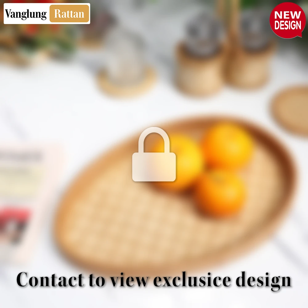 Handmade Teardrop Shape Bamboo Rattan Serving Tray with Green and Natural Intricate Geometric Labyrinth Weave - STDR013008-2.webp