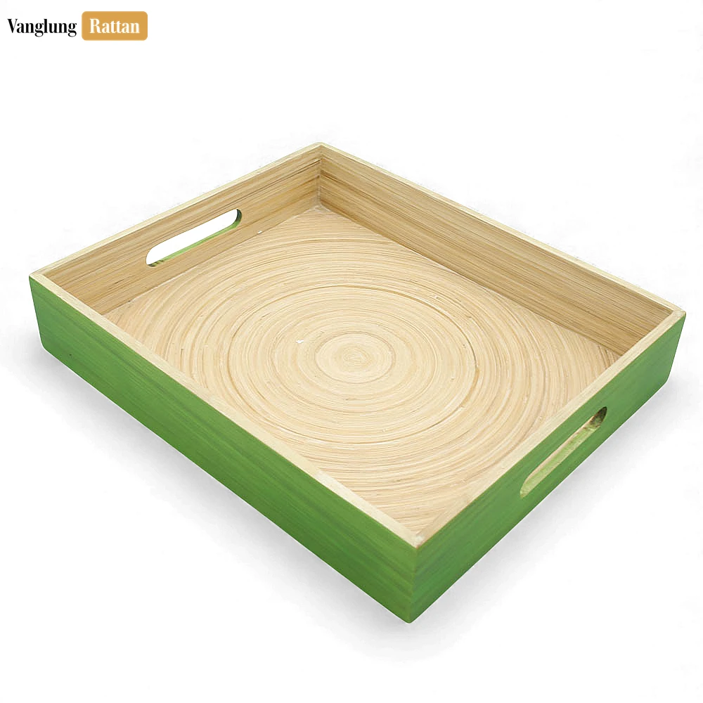 Rectangular Green Coiled Bamboo Serving Tray - Straight-Edge Box Design - STCN061002GR-1.webp