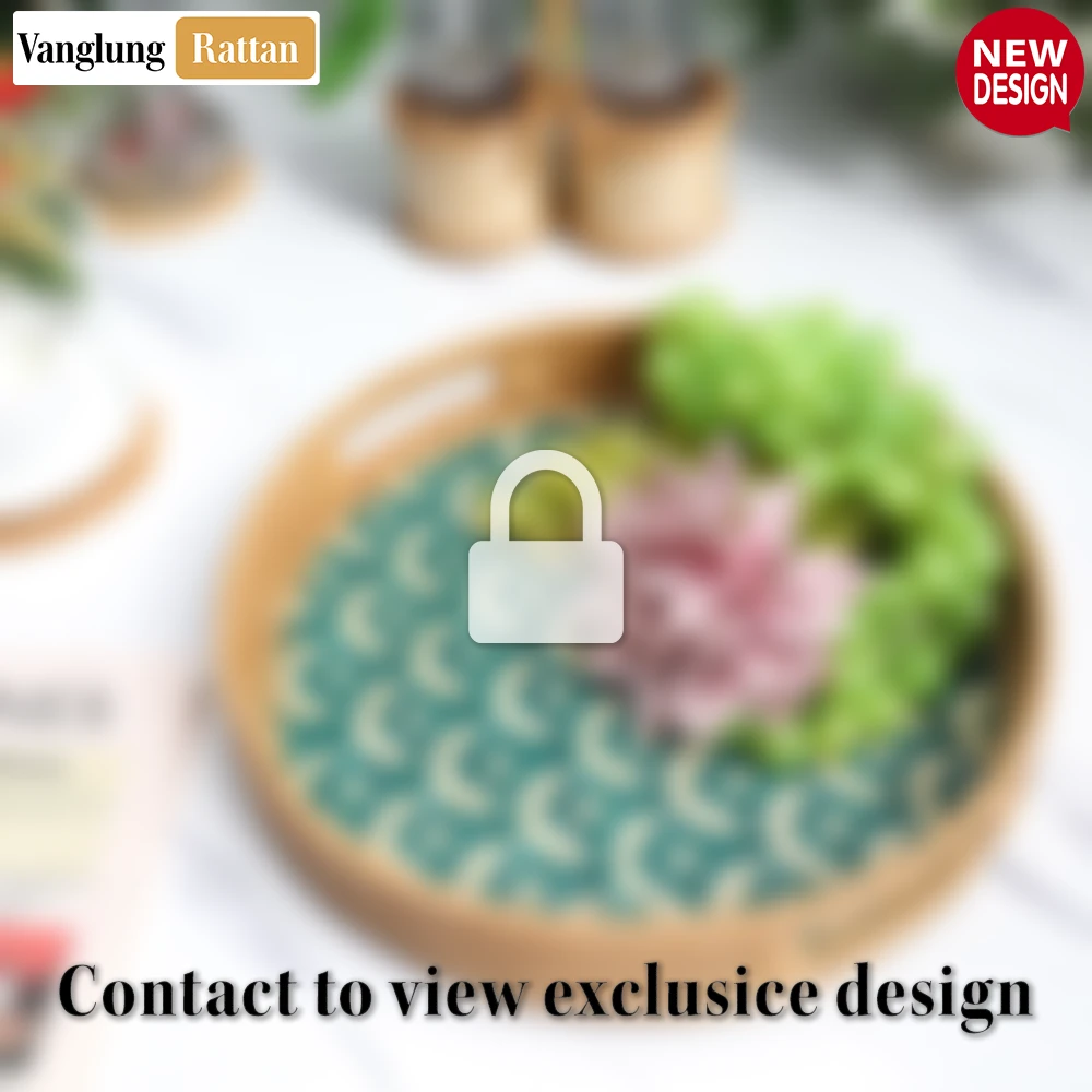 Round Handwoven Bamboo Rattan Handles Serving Tray with Green Japan Pattern - STRO013003JP-2.webp