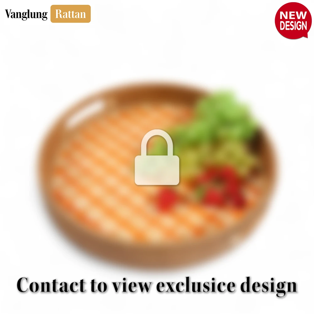 Round Handwoven Bamboo Rattan Handles Serving Tray with Orange Checkered Weave - STRO013003OR-2.webp