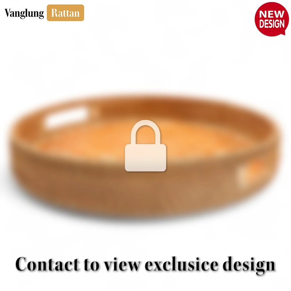 Round Handwoven Bamboo Rattan Handles Serving Tray with Orange Checkered Weave - STRO013003OR - ✨ Product Highlights