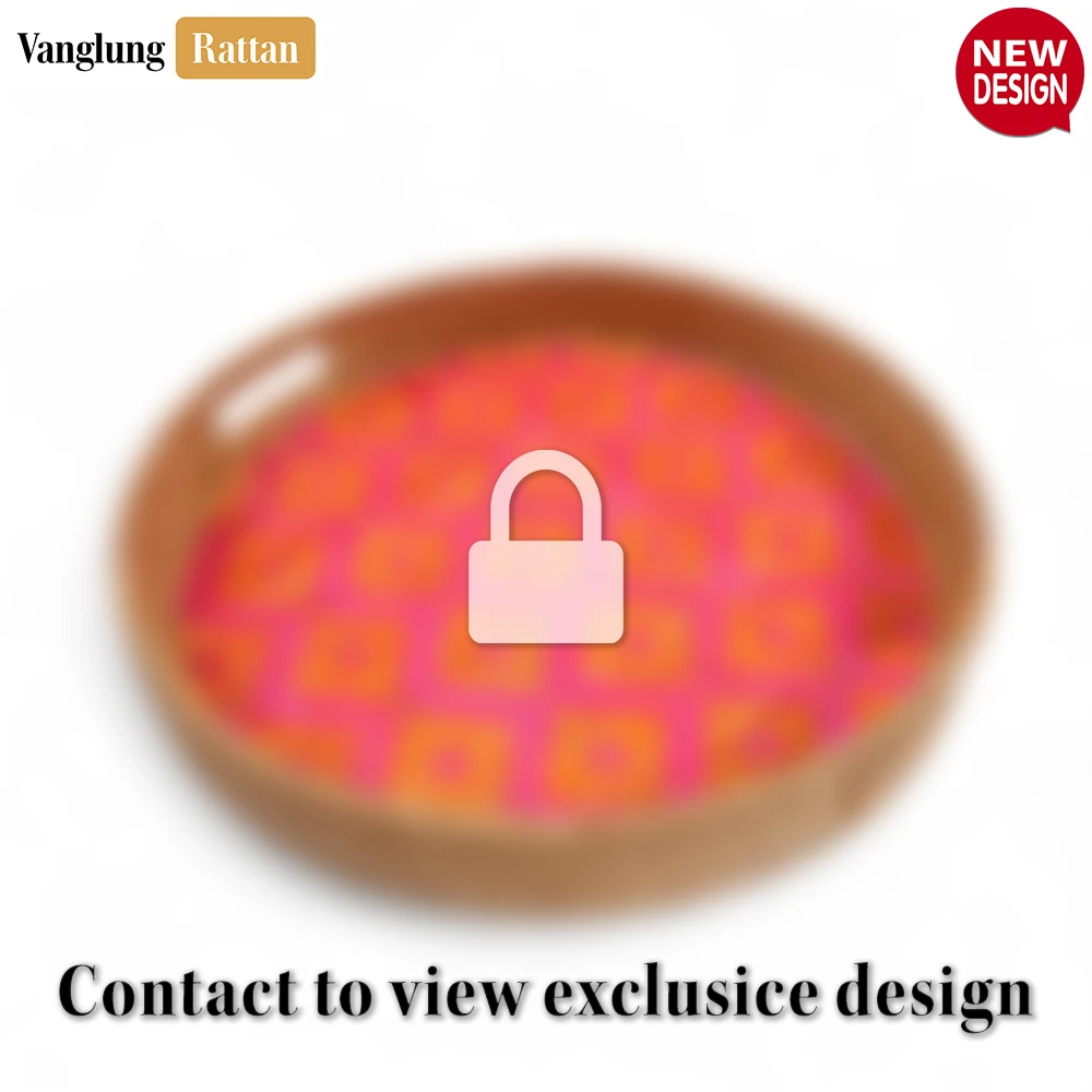 Round Handwoven Bamboo Rattan Handles Serving Tray with Pink Diamond Pattern - STRO013003PK-1.webp