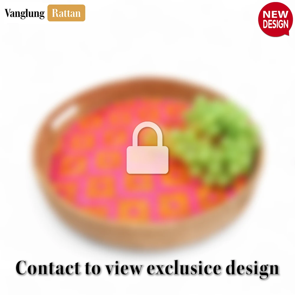 Round Handwoven Bamboo Rattan Handles Serving Tray with Pink Diamond Pattern - STRO013003PK-2.webp