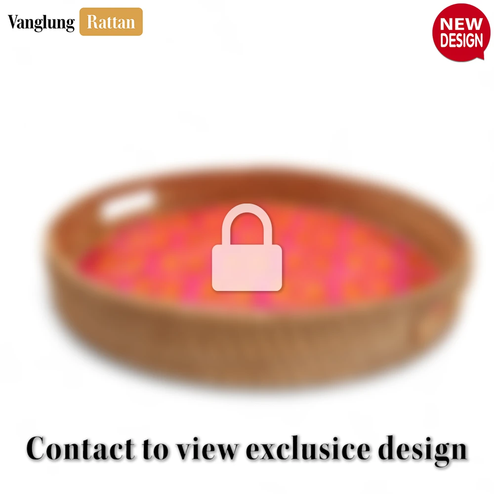 Round Handwoven Bamboo Rattan Handles Serving Tray with Pink Diamond Pattern - STRO013003PK - 🏡 Applications & Versatile Uses