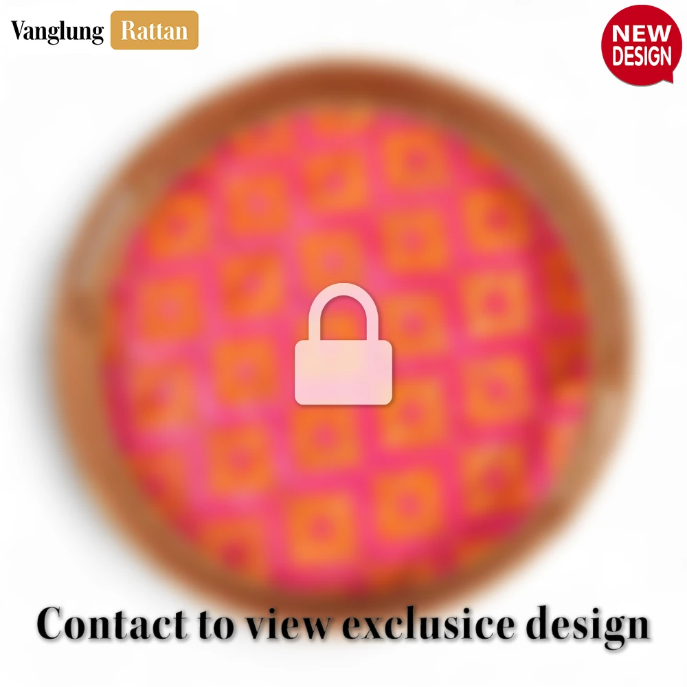 Round Handwoven Bamboo Rattan Handles Serving Tray with Pink Diamond Pattern - STRO013003PK - ⭐ Product Highlights