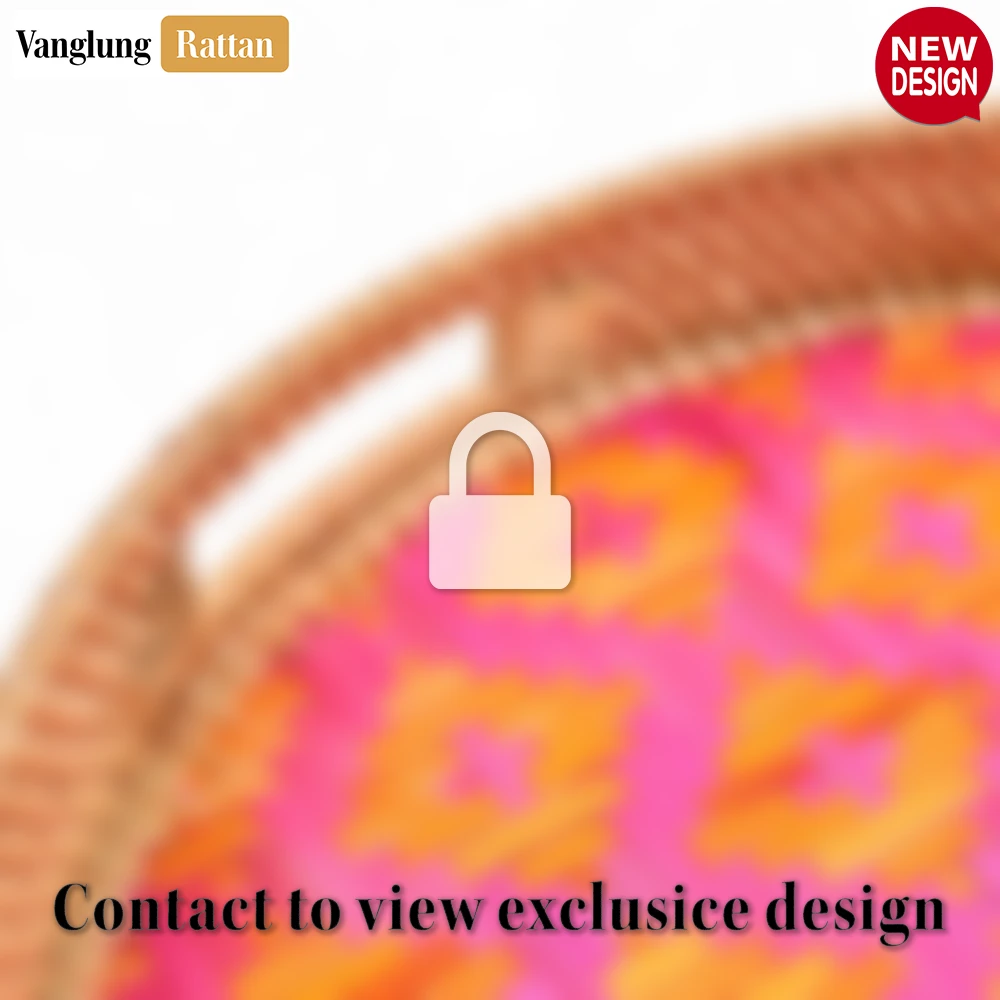 Round Handwoven Bamboo Rattan Handles Serving Tray with Pink Diamond Pattern - STRO013003PK - 🏆 Why Choose VanglungRattan?