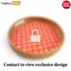 Round Handwoven Bamboo Rattan Handles Serving Tray with Red and Natural Diamond Pattern - STRO013003RE-1.webp