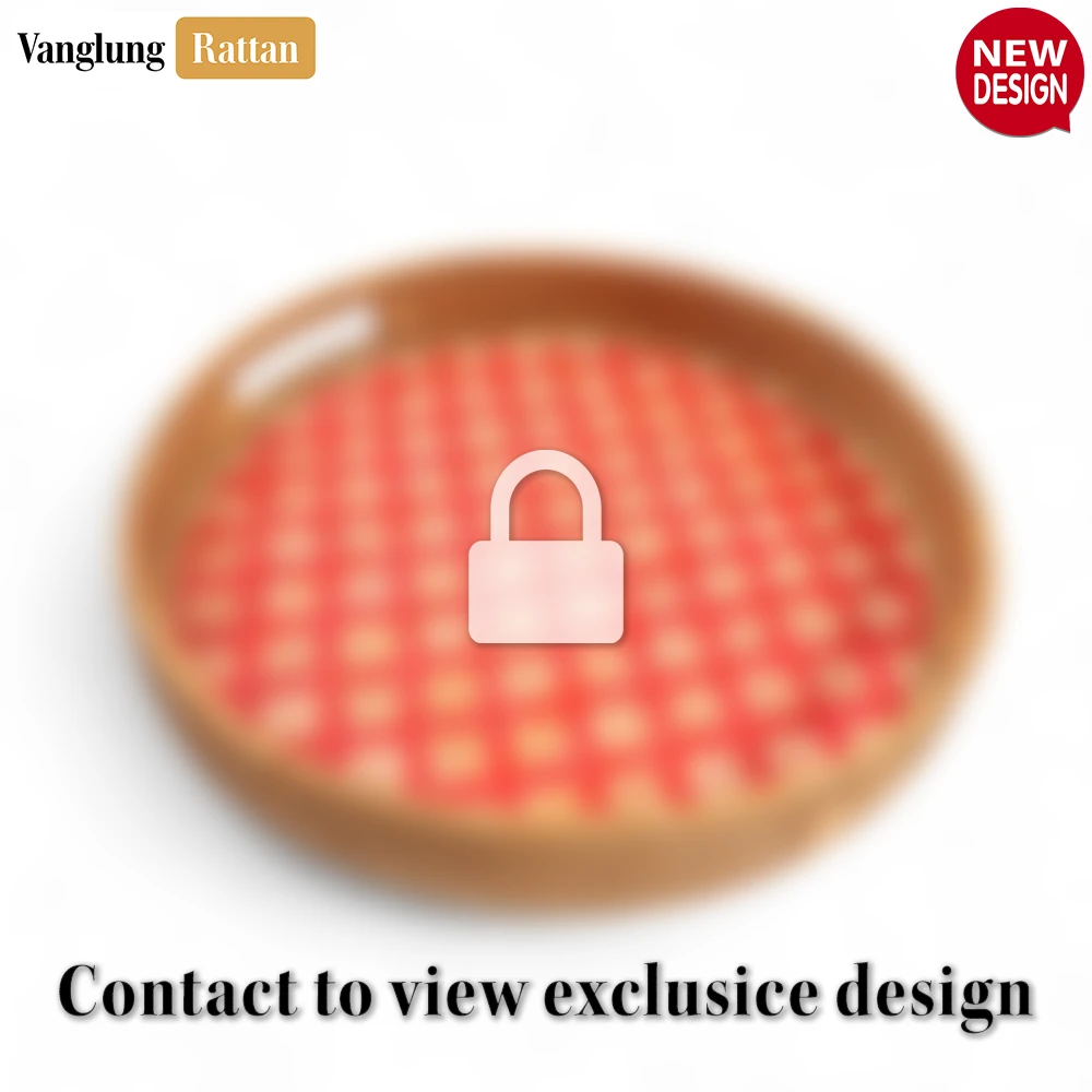 Round Handwoven Bamboo Rattan Handles Serving Tray with Red and Natural Diamond Pattern - STRO013003RE-1.webp
