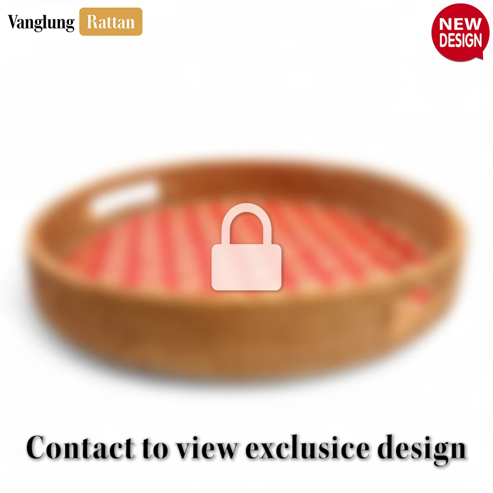 Round Handwoven Bamboo Rattan Handles Serving Tray with Red and Natural Diamond Pattern - STRO013003RE - ✨ Product Highlights