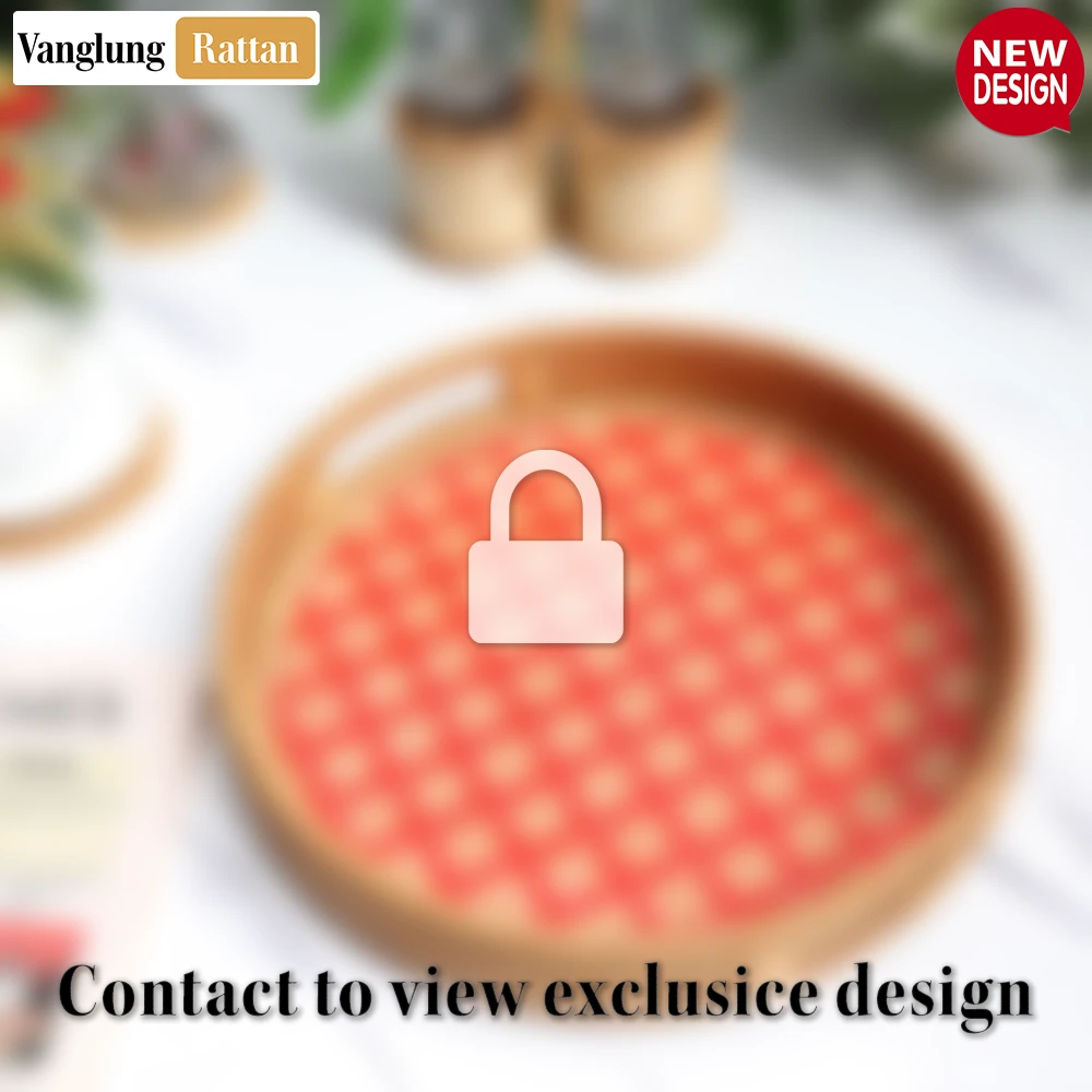 Round Handwoven Bamboo Rattan Handles Serving Tray with Red and Natural Diamond Pattern - STRO013003RE - Q: How do I properly care for my bamboo rattan serving tray?