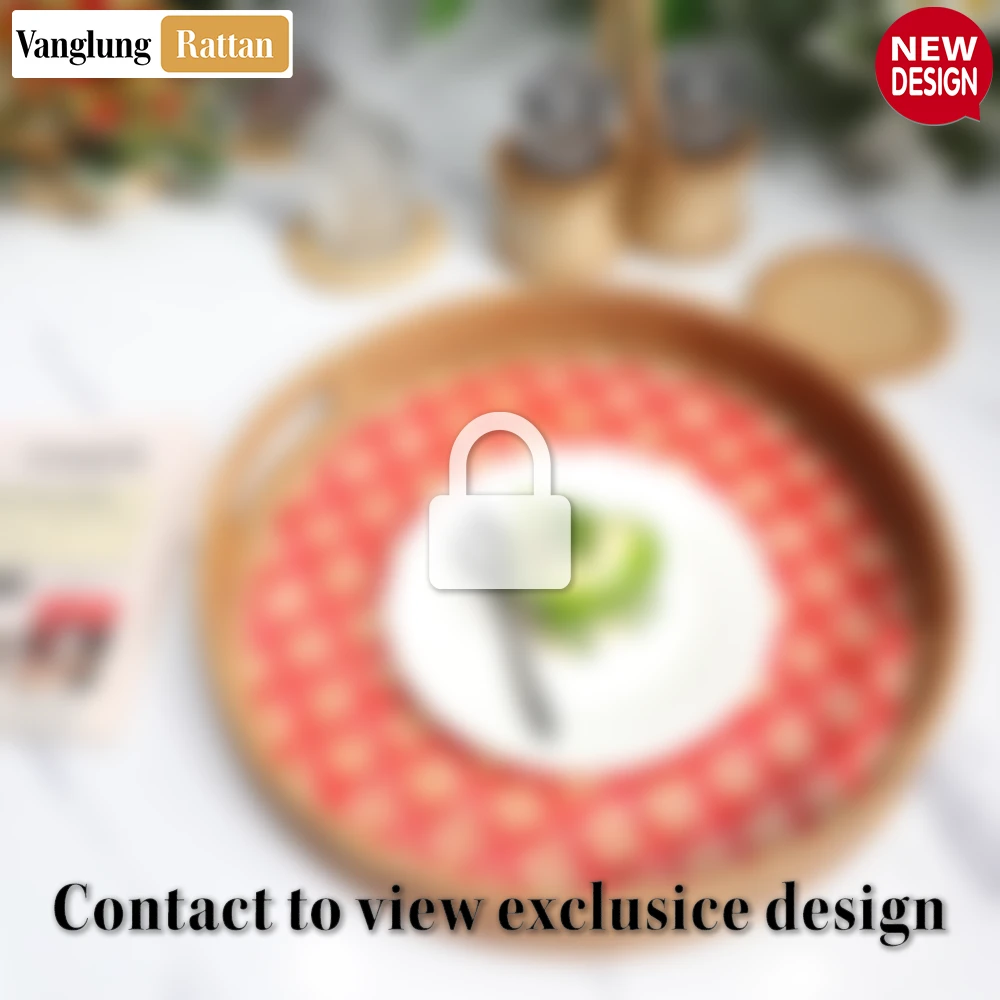 Round Handwoven Bamboo Rattan Handles Serving Tray with Red and Natural Diamond Pattern - STRO013003RE - Q: What makes the diamond pattern special?