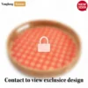 Round Handwoven Bamboo Rattan Handles Serving Tray with Red and Natural Diamond Pattern - STRO013003REB-1.webp