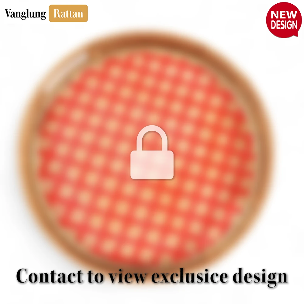 Round Handwoven Bamboo Rattan Handles Serving Tray with Red and Natural Diamond Pattern - STRO013003REB - ⭐ Product Highlights