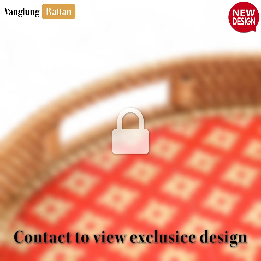 Round Handwoven Bamboo Rattan Handles Serving Tray with Red and Natural Diamond Pattern - STRO013003REB - 🌟 Why Choose VanglungRattan
