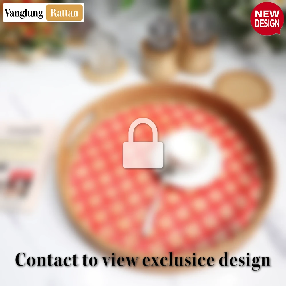 Round Handwoven Bamboo Rattan Handles Serving Tray with Red and Natural Diamond Pattern - STRO013003REB - Q: How do I clean and maintain my bamboo rattan serving tray?