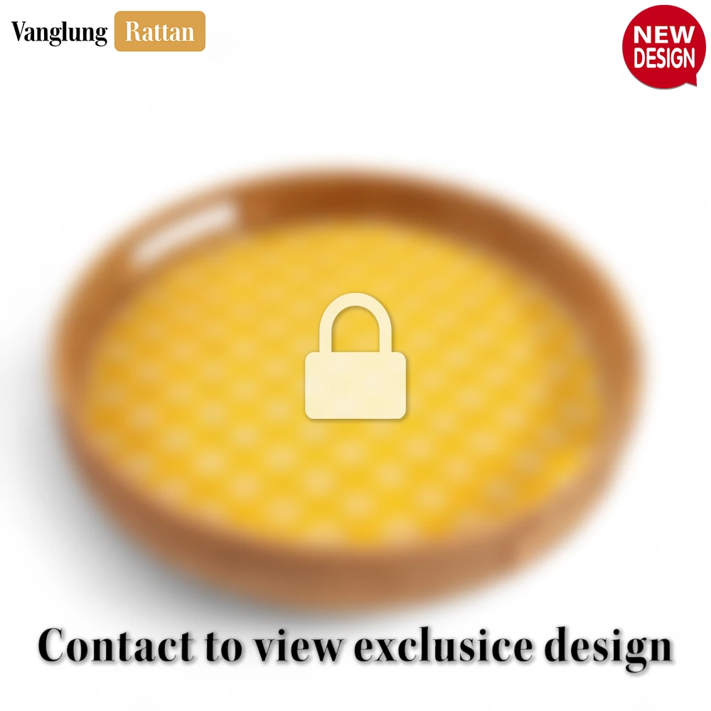 Round Handwoven Bamboo Rattan Handles Serving Tray with Yellow and Natural Diamond Pattern - STRO013003YL-1.webp