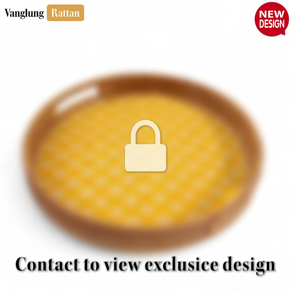 Round Handwoven Bamboo Rattan Handles Serving Tray with Yellow and Natural Diamond Pattern - STRO013003YL - ✨ Product Highlights