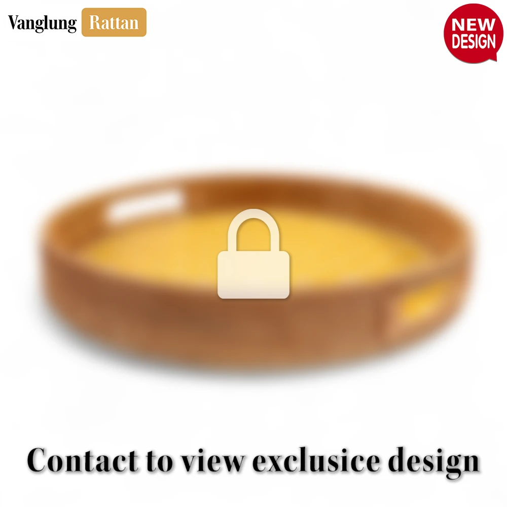 Round Handwoven Bamboo Rattan Handles Serving Tray with Yellow and Natural Diamond Pattern - STRO013003YL - 🏆 Why Should You Buy Products at VanglungRattan