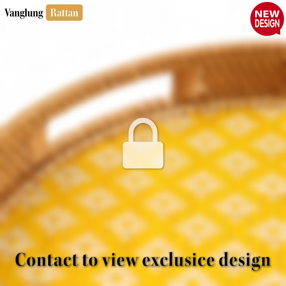 Round Handwoven Bamboo Rattan Handles Serving Tray with Yellow and Natural Diamond Pattern - STRO013003YL - Q: How do I properly care for my bamboo rattan serving tray?