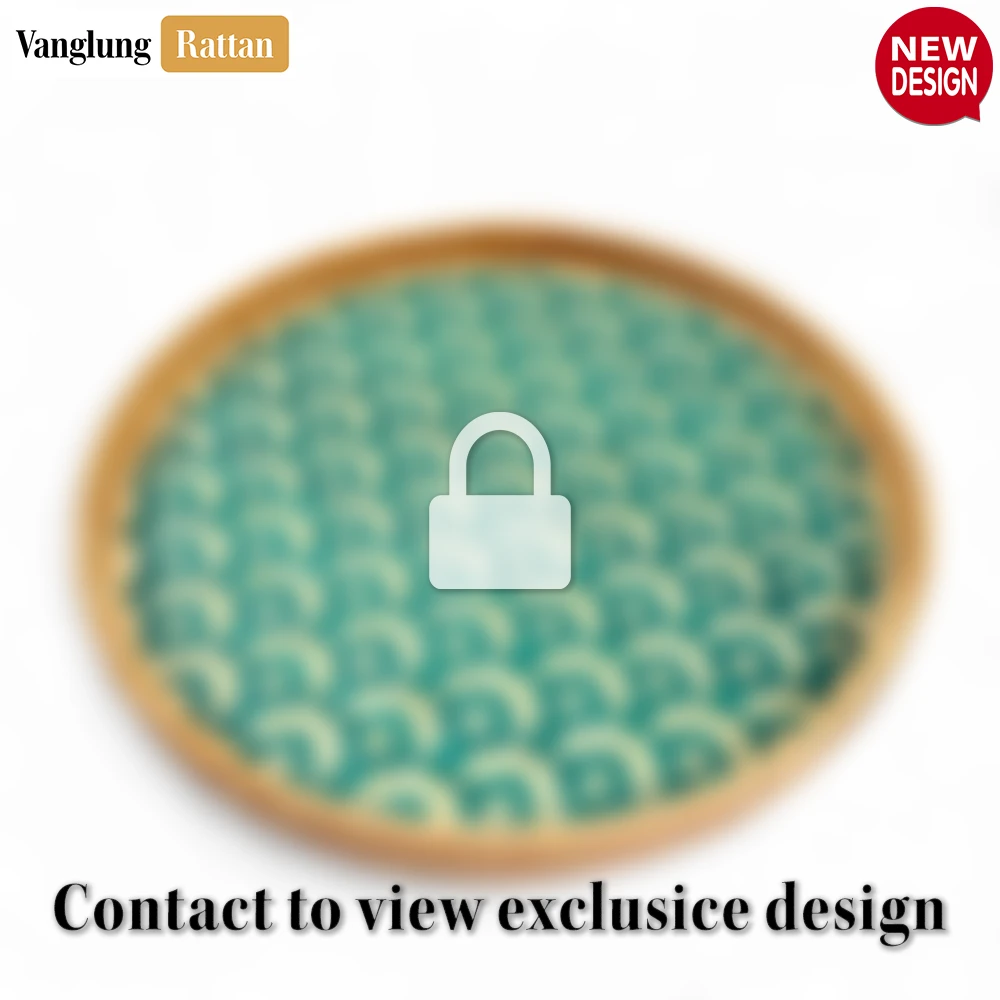 Round Handwoven Bamboo Rattan Serving Tray with Green Japan Pattern - STRO013004JP-1.webp